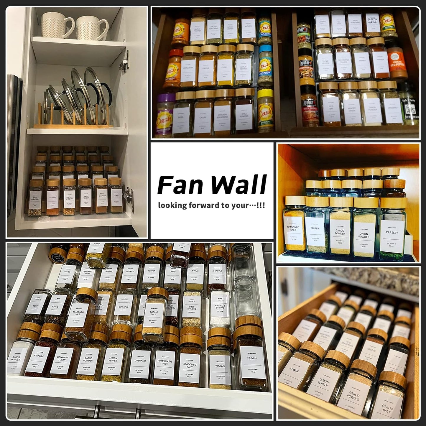 Spice Jars, Spice Jars with Labels-4Oz 24Pcs, Spice Containers with Bamboo Lids, Seasoning Containers with White Printed Spice Labels, Kitchen Organizer,Spice Bottle