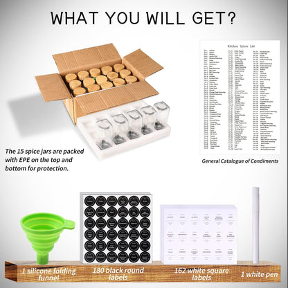 Spice Jars, Spice Jars with Labels-4Oz 24Pcs, Spice Containers with Bamboo Lids, Seasoning Containers with White Printed Spice Labels, Kitchen Organizer,Spice Bottle